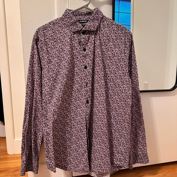Express Blue and Red Floral Button Down Shirt - Picture 1 of 3